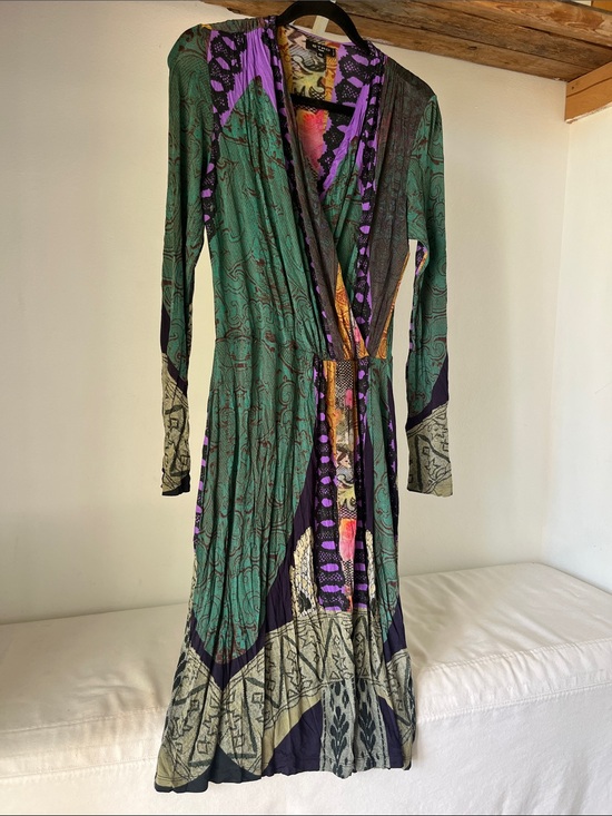 Etro Dresses & Skirts - Etro Teal, Purple and Black Printed Wrap-Style Long Sleeve Dress